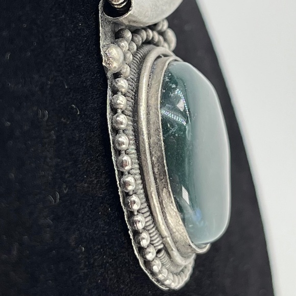 Vintage Deep Blue-Green Agate Pendant Necklace - Picture 4 of 6